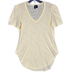 Anthropologie Left of Center Butter Yellow V Neck Tee Size Medium Lagenlook READ